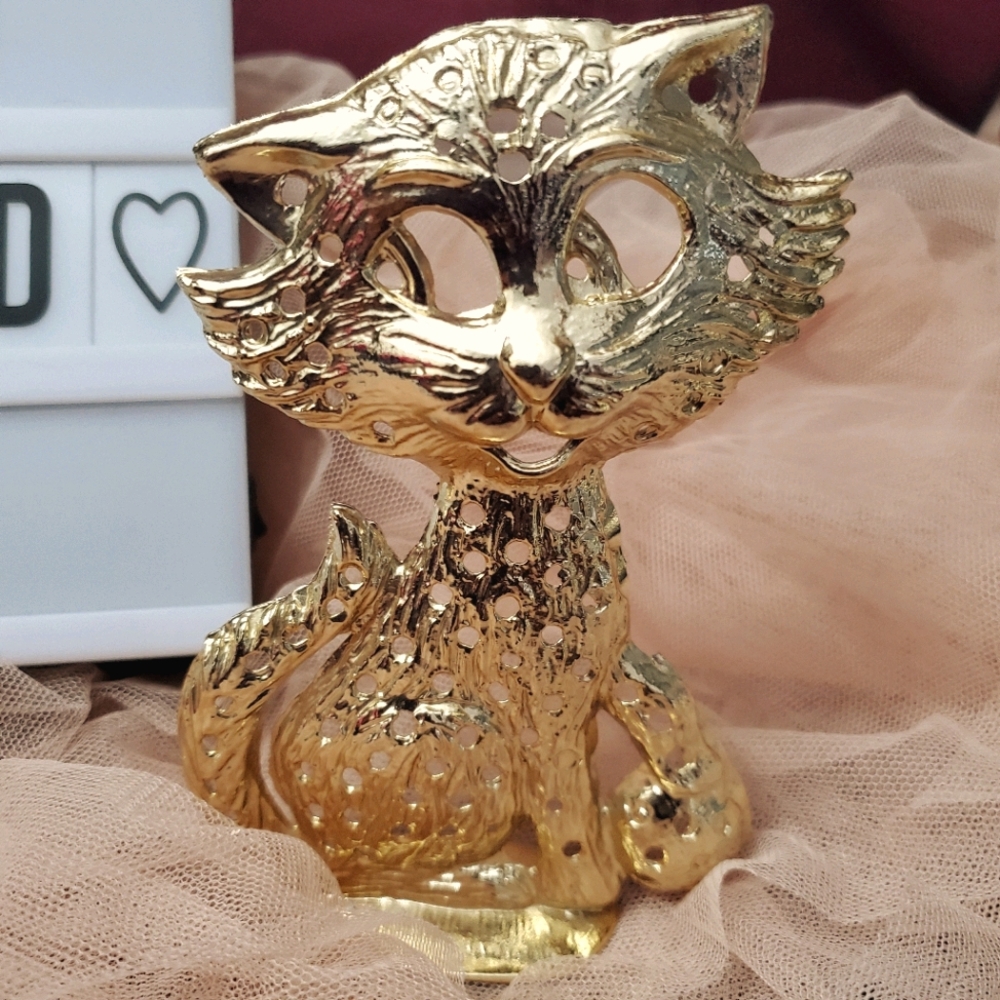 Torino Vintage Gold tone Metal Cat Earring Holder